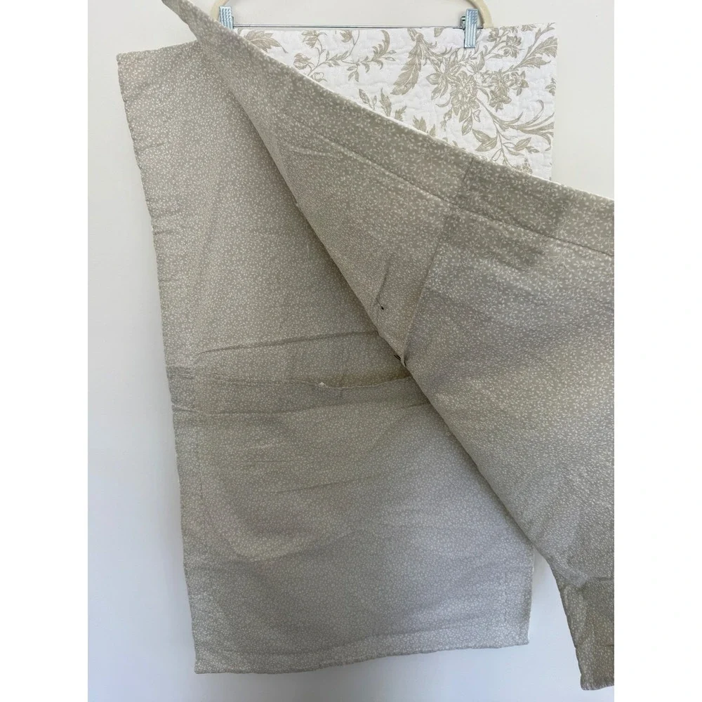 Laura Ashley Amberley King Pillow Sham Pair 2 Taupe Beige Floral Toile Quilted